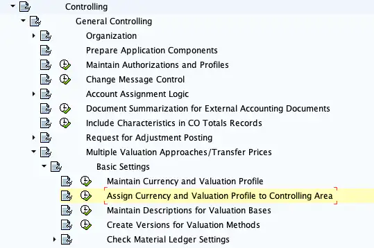 Assigning the currency and valuation profile to a controlling area